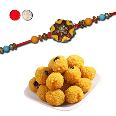 "Rakhi - ZR-5310 A (Single Rakhi), 500gms of Laddu - Click here to View more details about this Product